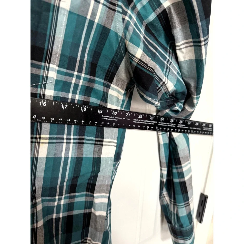 J. Crew Button Down Shirt Mens Medium Teal Plaid Long Sleeve Cotton